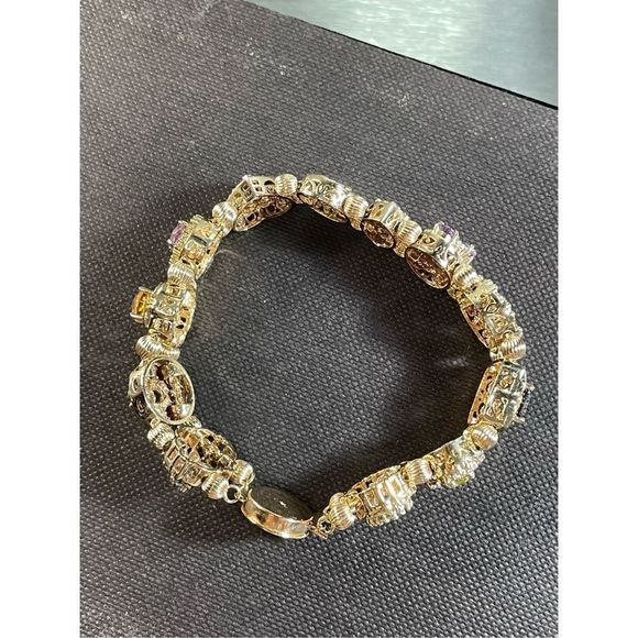 14K Yellow Gold Multicolor Gemstone Slide Bracelet 7” Long - Picture 2 of 12